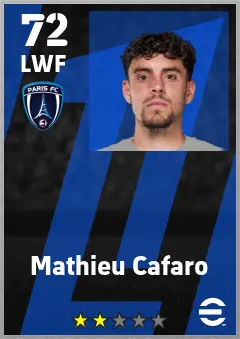 Mathieu Cafaro eFootball 2026 player card — 72 OVR LWF