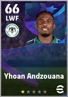 Yhoan Andzouana eFootball 2026 player card — 66 OVR LWF