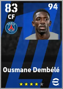 Ousmane Dembele eFootball 2026 player card — 83 OVR CF