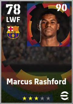 Marcus Rashford eFootball 2026 player card — 78 OVR LWF