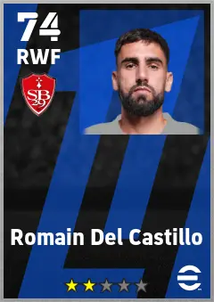 Romain Del Castillo eFootball 2026 player card — 74 OVR RWF