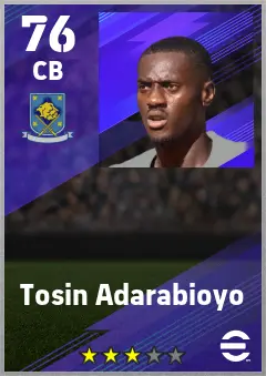 Tosin Adarabioyo eFootball 2026 player card — 76 OVR CB