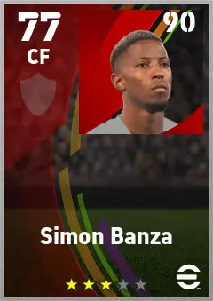 Simon Banza eFootball 2026 player card — 77 OVR CF