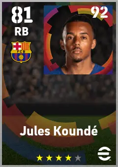 Jules Kounde eFootball 2026 player card — 81 OVR RB