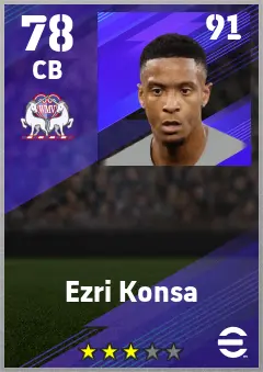 Ezri Konsa eFootball 2026 player card — 78 OVR CB