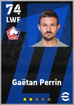 Gaetan Perrin eFootball 2026 player card — 74 OVR LWF