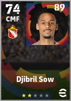Djibril Sow eFootball 2026 player card — 74 OVR CMF