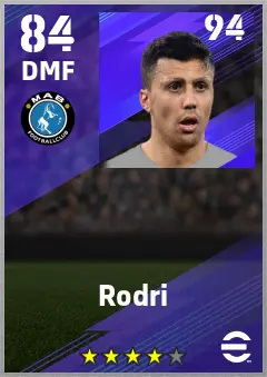 Rodri eFootball 2026 player card — 84 OVR DMF