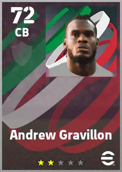 Andrew Gravillon eFootball 2026 player card — 72 OVR CB