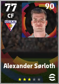 Alexander Sorloth eFootball 2026 player card — 77 OVR CF