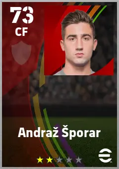 Andraz Sporar eFootball 2026 player card — 73 OVR CF