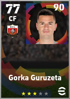 Gorka Guruzeta eFootball 2026 player card — 77 OVR CF