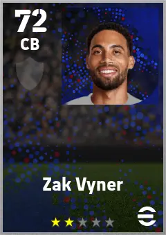 Zak Vyner eFootball 2026 player card — 72 OVR CB