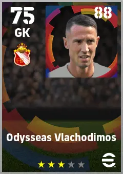 Odysseas Vlachodimos eFootball 2026 player card — 75 OVR GK