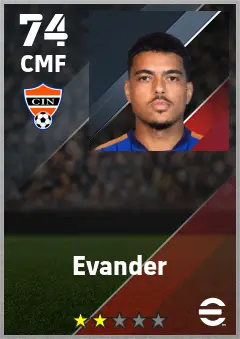 Evander eFootball 2026 player card — 74 OVR CMF