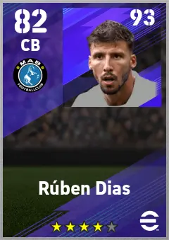Ruben Dias eFootball 2026 player card — 82 OVR CB