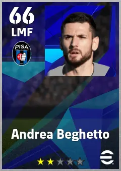 Andrea Beghetto eFootball 2026 player card, 66 OVR LMF