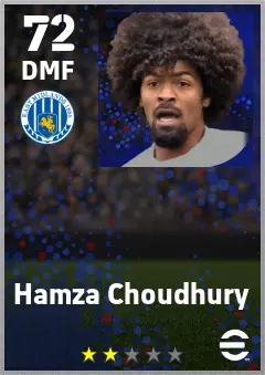 Hamza Choudhury eFootball 2026 player card — 72 OVR DMF