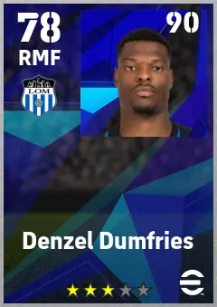Denzel Dumfries eFootball 2026 player card — 78 OVR RMF