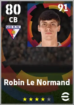 Robin Le Normand eFootball 2026 player card — 80 OVR CB