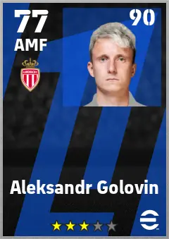 Aleksandr Golovin eFootball 2026 player card — 77 OVR AMF