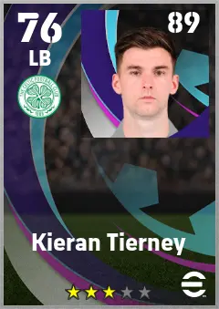 Kieran Tierney eFootball 2026 player card — 76 OVR LB