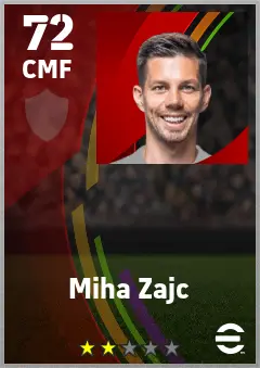 Miha Zajc eFootball 2026 player card — 72 OVR CMF