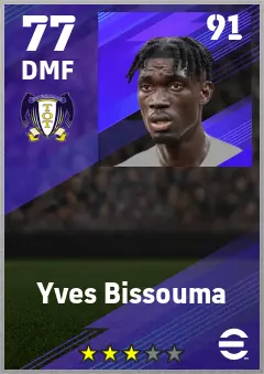 Yves Bissouma eFootball 2026 player card — 77 OVR DMF