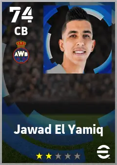 Jawad El Yamiq eFootball 2026 player card — 74 OVR CB