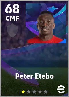Peter Etebo eFootball 2026 player card — 68 OVR CMF