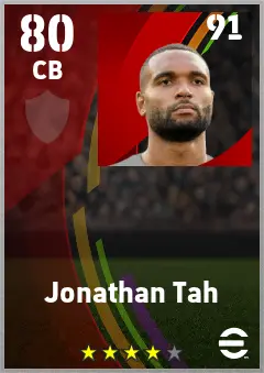 Jonathan Tah eFootball 2026 player card — 80 OVR CB