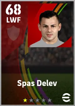 Spas Delev eFootball 2026 player card — 68 OVR LWF