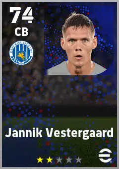 Jannik Vestergaard eFootball 2026 player card — 74 OVR CB