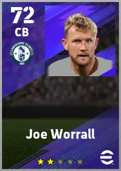 Joe Worrall eFootball 2026 player card — 72 OVR CB