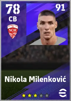Nikola Milenkovic eFootball 2026 player card — 78 OVR CB