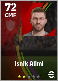 Isnik Alimi eFootball 2026 player card — 72 OVR CMF