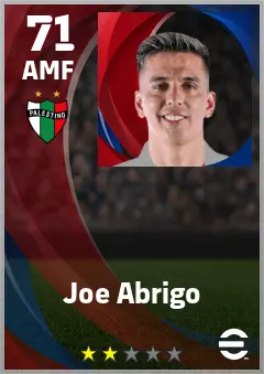 Joe Abrigo eFootball 2026 player card — 71 OVR AMF