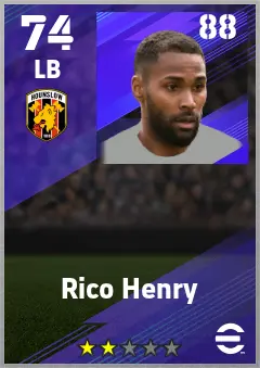 Rico Henry eFootball 2026 player card — 74 OVR LB