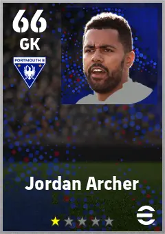 Jordan Archer eFootball 2026 player card — 66 OVR GK