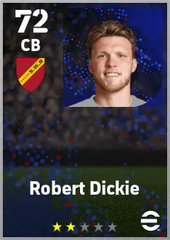 Robert Dickie eFootball 2026 player card — 72 OVR CB