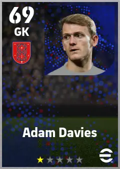 Adam Davies eFootball 2026 player card — 69 OVR GK