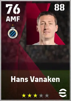 Hans Vanaken eFootball 2026 player card — 76 OVR AMF