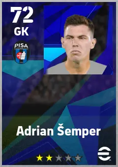Adrian Semper eFootball 2026 player card — 72 OVR GK