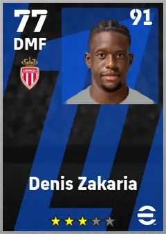 Denis Zakaria eFootball 2026 player card — 77 OVR DMF