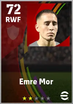 Emre Mor eFootball 2026 player card — 72 OVR RWF