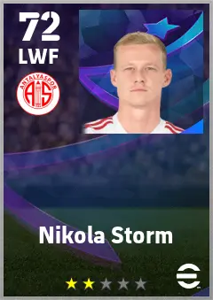 Nikola Storm eFootball 2026 player card — 72 OVR LWF