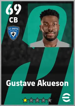 Gustave Akueson eFootball 2026 player card — 69 OVR CB