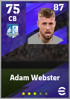 Adam Webster eFootball 2026 player card — 75 OVR CB