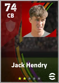 Jack Hendry eFootball 2026 player card — 74 OVR CB