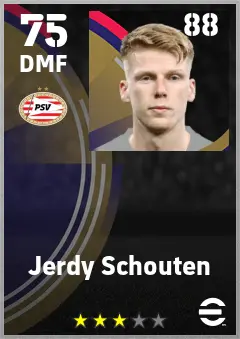 Jerdy Schouten eFootball 2026 player card — 75 OVR DMF